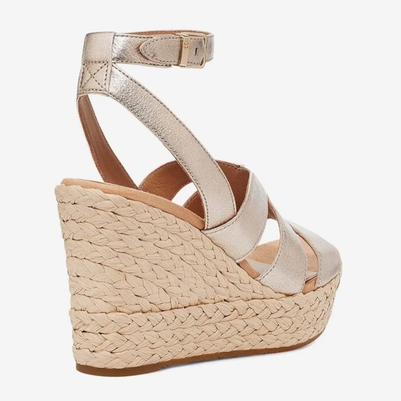 Ugg ankle strap wedges with metallic leather straps and raffia espadrille wedge - Picture 4 of 11